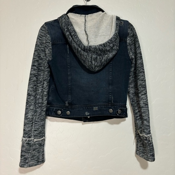 Free People Distressed Denim Jean Knit Sweatshirt Hoodie Jacket size XS - Picture 4 of 13